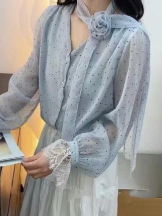 秋季新款韩版设计感波点印花长袖挂脖衬衫百搭休闲气质上衣衬衣女#休闲穿搭 #衬衫穿搭 #谁穿谁好看系列 #韩版穿搭 #上衣穿搭