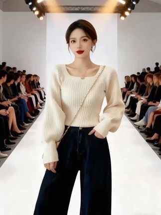 妹们!这件法式方领针织上衣好美呀! 方领设计修饰颈部线条,搭配牛仔裤是随性时髦的法式小姐姐,叠穿白衬衫又是甜酷学妹,搭配耳钉,氛围感满满!#高级感穿搭 #优雅气质 #女装穿搭 #针织衫 #通勤搭配