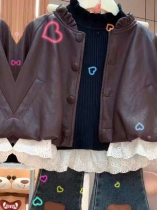 2025秋季新款女童外套洋气儿童森系皮衣外套宝宝秋冬装时髦上衣潮