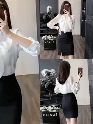 #职业套装 短袖雪纺白衬衫夏款前台美容师穿搭工作服职业气质女套装包裙夏!#今日穿搭 #穿搭 #女装 #气质搭配 @小店随心推 @巨量千川 @DOU+上热门