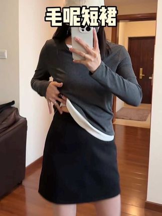 穿到150斤的高腰毛呢短裙#毛呢短裙#通勤穿搭万能配色公式 #一条半身裙搞定一周通勤穿搭 #高腰a字裙 #梨形身材秋天怎么穿