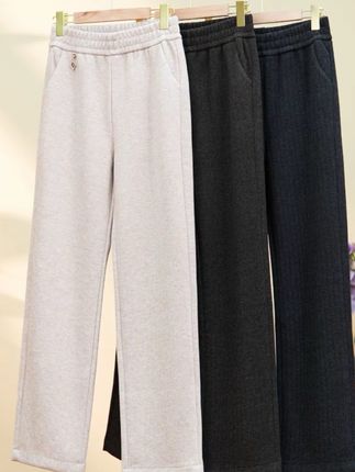秋冬新款 羊绒人字纹毛呢直筒裤宽松休闲女裤高腰显瘦遮肉有垂感 #显高显瘦 #休闲裤 #显高显瘦显腿长 #秋季休闲裤#高腰显瘦