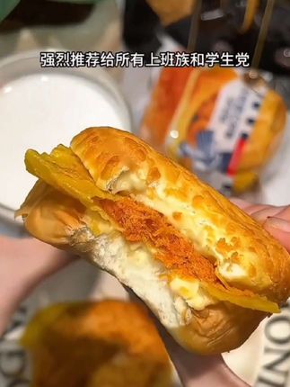 求大数据推给所有早八人学生党!虎皮汉堡坯包裹着蛋皮鸡肉松沙拉酱!一口下去三重口感!早餐拿来搭配牛奶超合适!#早餐吃什么#太香了吧#虎皮汉堡 #早餐  购