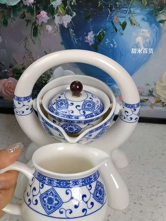 纵享安逸泡茶 #新款陶瓷全自动功夫茶具套装 #家用青花瓷创意茶具套装 #懒人泡茶壶#摇篮冲茶泡茶壶