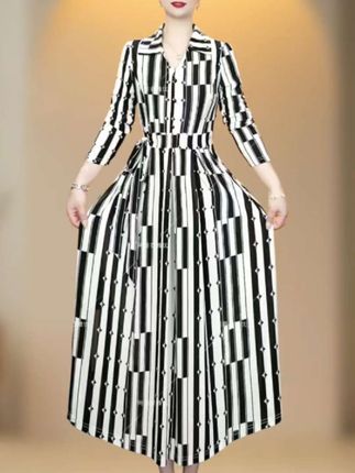 【衣雅严选】8112-1585新款长袖翻领系带冰雪丝弹力缎面连衣裙#气质仙女裙穿搭 #遮肉显瘦遮肉减龄 #谁穿谁好看