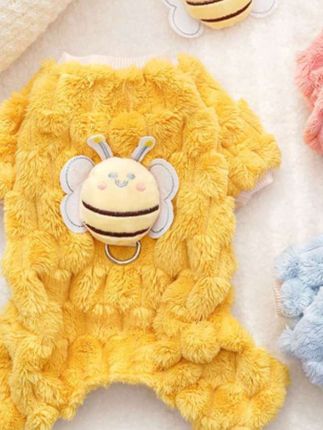 #新品四脚衣毛绒蜜蜂可牵引宠物狗狗猫咪衣服用品#秋冬保暖加厚泰迪衣服@巨量千川 @DOU+小助手