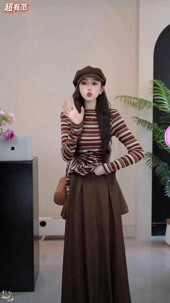 YUANLIANSU/圆脸酥【初弦凉月】法式一字肩绑带条纹长袖T恤女装秋季 #秋季新款 #舒适百搭 #新款上新 #洋气减龄 #气质新款