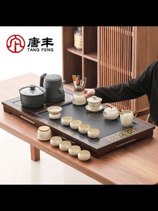 唐丰汝窑茶具套装家用办公室全自动烧水一体泡茶台水墨茶具高档#茶具 #烧水茶盘 #茶盘 #茶盘全套