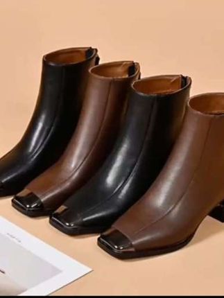 新款春秋单靴复古粗跟高跟洋气瘦瘦靴防撞金属头切尔西短靴女#时尚美鞋 #时尚高跟鞋 #女鞋穿搭 #上脚舒适 #谁穿谁好看