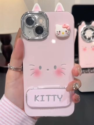 kitty公仔耳朵手机壳 自带补妆镜 还是裸机手感无边框的#爱了爱了 #手机壳 #仙女必备 #也太可爱了吧