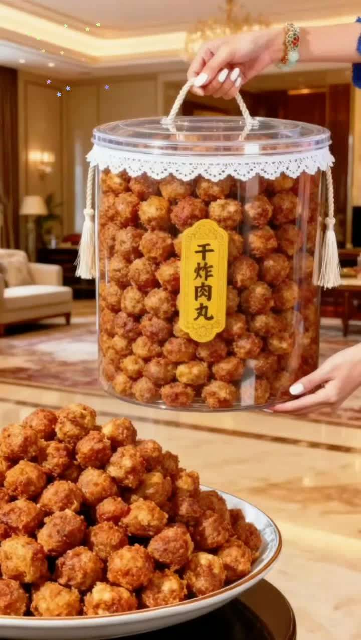 天海藏家炸肉丸。这个干炸丸子我家人都可爱吃了,炸完之后外边焦焦的,里边有肉,吃着就可香了。自己在家做嫌麻烦可以整点这种现成的天海藏,到手是两袋。他这个你收到之后冷冻保存。然后吃的时候加热一下,这一包刚好炸一盘,他这可以油炸,可以做汤,还可以用空气炸锅做怎么做都百吃不厌。#纯手工制作 #家常美食 #干炸丸子