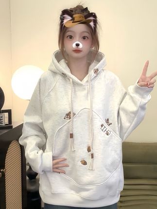 新款奇奇蒂蒂卫衣刺绣连帽外套女春秋宽松加绒加厚百搭上衣#慵懒风穿搭 #上衣穿搭 #外套穿搭 #百搭上衣 #卫衣穿搭