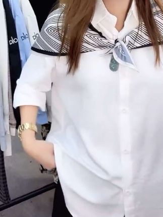 【带丝巾】开衫纯色衬衣女早秋上新韩版宽松显瘦百搭长袖衬衫5291#今天穿什么 #秋季新款穿搭 #百搭
