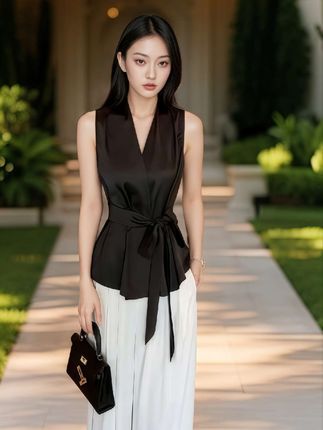 纯欲法式气质无袖背心夏季新款修身显瘦绑带外穿衬衫上衣#面料轻薄柔软舒适 #我的日常穿搭合集 #夏日通勤休闲穿搭 #夏季干净风穿搭 #