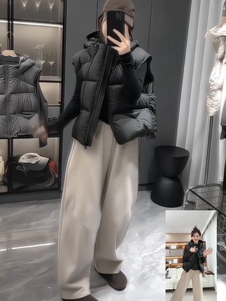 连帽哦马甲2025年新款加厚马夹短款宽松蓬松连帽小个子坎肩背心
