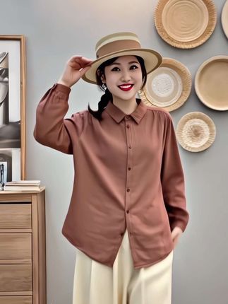 #春秋长袖衬衫,#双层棉纱衬衣,#优雅气质百搭大码宽松衬衫