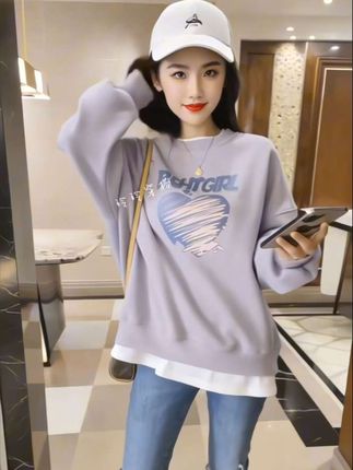 韩版圆领小个子宽松卫衣女春秋冬印花百搭休闲加厚加绒长袖时尚 #时尚穿搭 #高级感穿搭 #显瘦穿搭 #面料柔软舒适 #我要上热门🔥