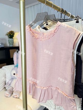 法式甜美粉色荷叶边领短袖衬衫高级感娃娃衫上衣#百搭上衣 #夏季穿搭 #遮肉显瘦穿搭 #夏款上新 #夏季新品