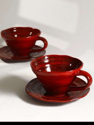 窑变红杯手工咖啡杯复古风陶瓷杯创意杯碟套装粗陶拿铁杯#陶瓷餐具 #颜值餐具 #陪你精致生活 #咖啡杯 #陶瓷杯