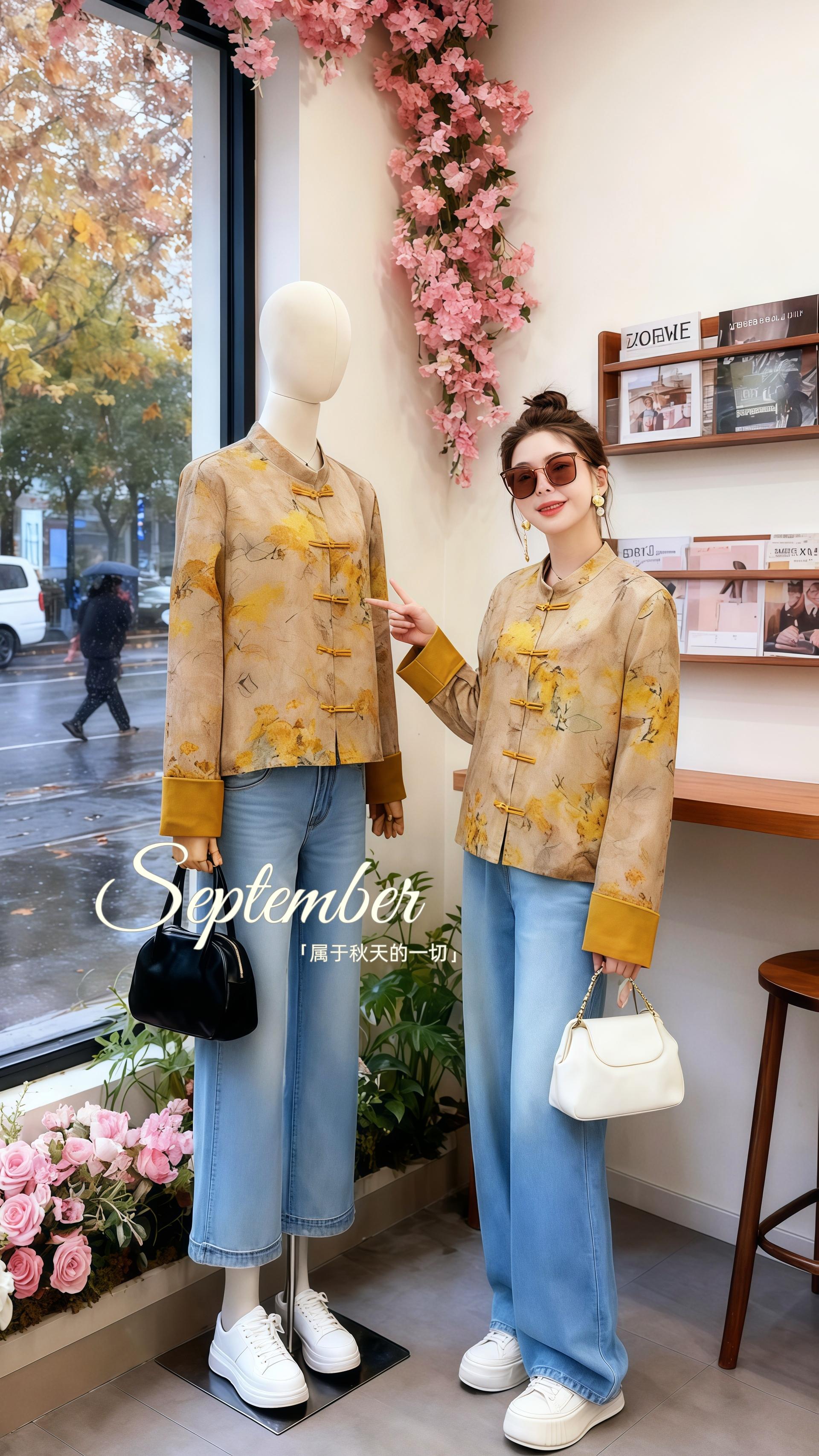 《暖棕新中式》林薇站在自己的新中式女装工作室里,指尖轻触假人模特身上的暖棕印花上衣——袖口的姜黄撞色是她打磨了五版的得意设计。 木质置物架上的杂志翻到“新国风趋势”那页,吧台旁的粉白花卉在雨天的光线下格外温柔。她望着镜中自己与模特的“同款呼应”,忽然笑了。从选料到陈列,这个空间盛满她的心血:粉色花藤绕出浪漫边框,窗外雨幕里,落叶树的枝桠和白色车辆构成朦胧的秋景。 此刻,雨丝敲打着橱窗,行人撑伞路过。林薇知道,她的新中式时尚,正在这温馨店铺里,等一个懂它的人。 #小个子显高显瘦穿搭 #新中式穿搭 #流光机能风穿搭太有生命力了 #初秋一周不重样穿搭 #春秋穿搭 @DOU+小助手 @巨量千川 @热门小助手