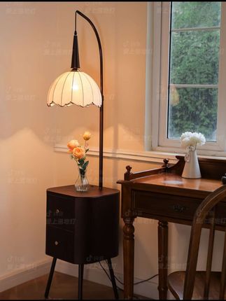 中古风法式床头柜网红卧室边几台灯一体钓鱼灯床头柜落地灯一体#床头柜落地灯一体 #灯 #灯具 #落地灯 #软装搭配