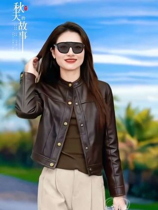 洋气减龄显瘦皮夹克 #简约大气 #时尚减龄穿搭 #皮衣外套搭配 #春秋穿搭 #高级感穿搭
