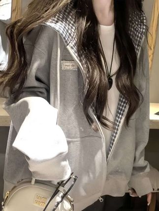#复古格子拼接连帽卫衣 #小众百搭外套 #秋冬穿搭 #外套穿搭 #学院风穿搭
