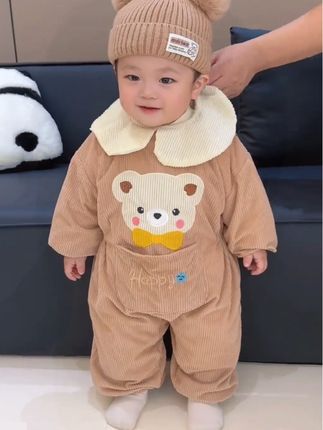 宝宝爬爬服秋冬一体式罩衣哈衣爬行服儿童外穿玩耍户外防脏连体衣#宝宝衣服 #宝宝罩衣 #哈衣爬服连体衣 #连体衣