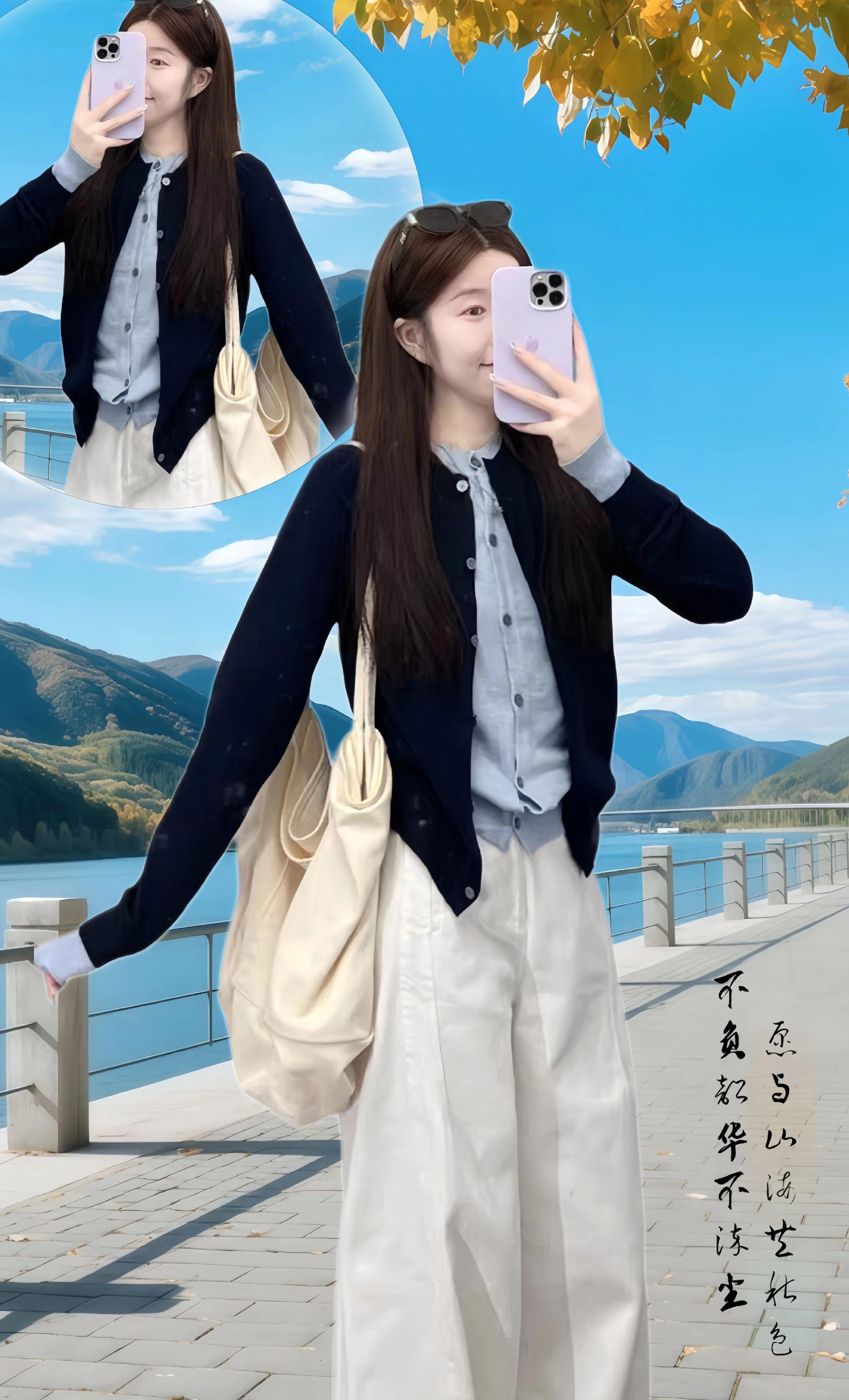 初秋时尚套装!街角「旧时光」 在街角「旧时光」咖啡馆等拿铁上桌时, 林晚忽然被镜里漫进来的光,撞乱了心跳节拍。 米白针织开衫裹着软风,内搭是雾蒙蒙的蓝, 卡其直筒裤兜住了整个秋天的暖意。 帆布包还留着昨夜读书室的灯味, #简约穿搭 #初秋穿搭 #出游穿搭 #高级感穿搭 #女装穿搭