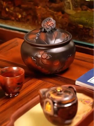 紫陶荷韵茶叶罐大中号密封储物罐精品家用储存罐装普洱密封罐#茶叶罐 #茶具 #茶生活 #茶器茶具 #茶具好物推荐