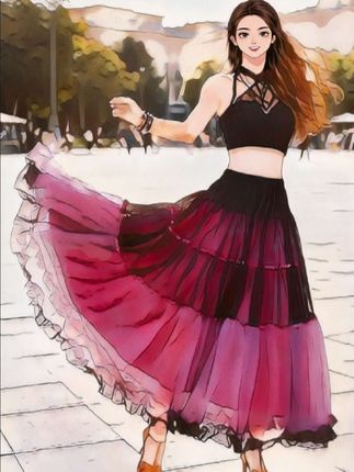 摩登舞大摆裙交谊舞半身裙演出夏季广场舞网纱半身裙舞蹈练习长裙 #半身裙#广场舞场#拉丁舞#交谊舞#摩登舞