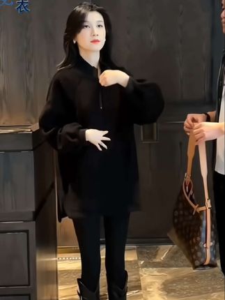 中长款卫衣#穿搭 #外套穿搭 #秋冬穿搭