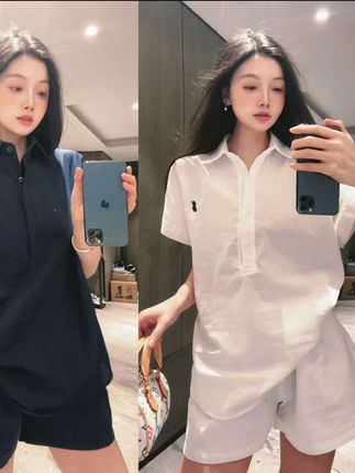 2025老钱感套装薄款刺绣显瘦套装宽松时尚百搭翻领半袖polo领上衣 #休闲穿搭 #夏季薄款 #舒适透气又凉快 #套装两件套 #简单大方时尚款