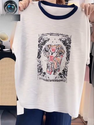 休闲夏季宽松型凉感竹节棉女T恤夏装大码常规圆领圆领显瘦洋气667#夏季穿搭 #夏天该有的样子 #好物推荐🔥 #质量杠杠的好 #显瘦遮肉