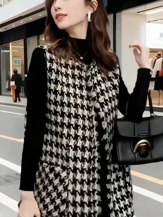 小香风千鸟格复古马甲外套女春秋新款百搭宽松时尚格子马夹背心#小香风马甲 #复古马甲 #马甲背心 #马甲外套 #时尚马甲 @DOU+上热门 @DOU+小助手 @抖音小助手
