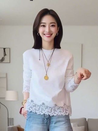 啄木鸟正品纯棉长袖T恤女蕾丝拼接 #简约穿搭 #啄木鸟 #女装穿搭 #上衣穿搭 #优雅气质 @DOU+小助手