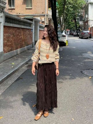 WenWen小个子2025复古绒褶皱百褶裙高级感穿搭显瘦半身裙4259#高级感穿搭 #优雅气质 #早秋穿搭 #穿出高级感 #时髦穿搭