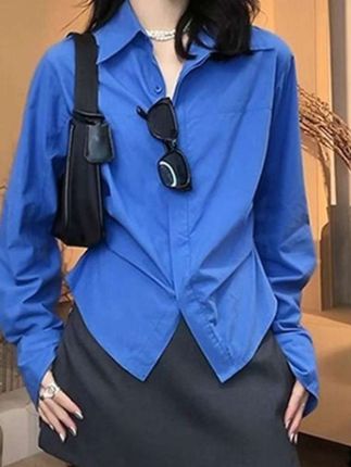IU微胖MM克莱因蓝色衬衫女修身叠穿设计感小众收腰上衣长袖衬衣#爆款热卖中 #好物推荐🔥 #显瘦穿搭#美出高级感 #衬衫@抖音小助手 @DOU+小助手 @DOU+上热门 @DOU+好生意