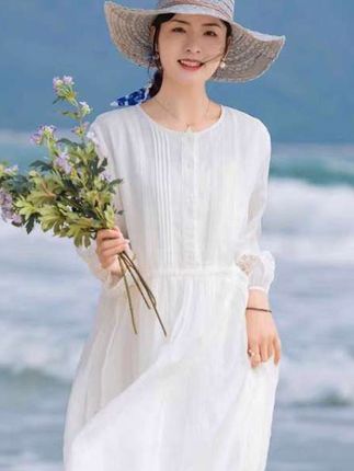 (858)夏季气质高端文艺文旅风莱赛尔天丝宽松系带收腰连衣裙长裙#祝大家开心❤️快乐每一天💐🌾🎉 #愿2025越来越好 #迎接新一天的美好