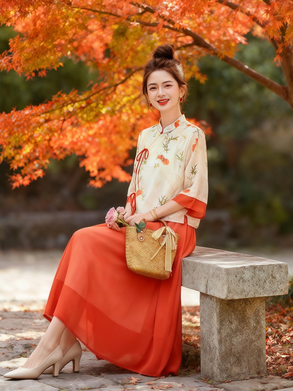 #优雅气质 , 2025新中式汉服套装,改良旗袍上衣配半身裙,禅意茶服设计,国风韵味拉满,日常茶叙皆适配,尽显东方女子雅致气质。#国风#减龄套装#半身裙套装