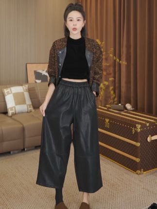 宽松百搭休闲皮裤#九分裤 #休闲裤 #气质穿搭