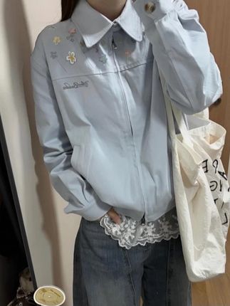 秋装女款2025年秋季新款外套美式复古宽松刺绣翻领夹克棒球服上衣#慵懒风穿搭 #显白穿搭 #韩系穿搭 #上衣 #外套