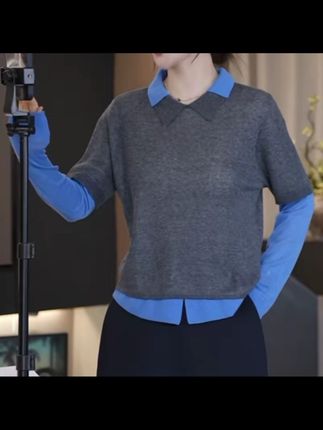 【预科生】2025新洋气百搭百搭智性撞色假两件针织衫LK2506761#休闲百搭 #时尚显瘦 #气质穿搭 #洋气减龄 #谁穿谁好看