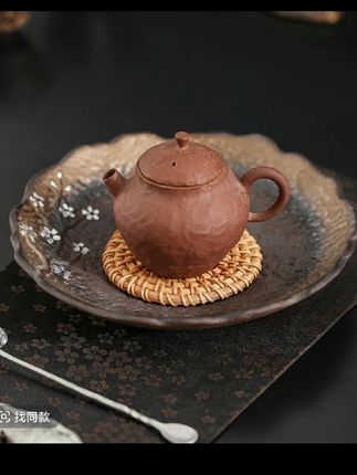 这款复古粗陶壶承搭配藤编隔热垫平常喝个小茶很不错好看百搭#壶承#粗陶壶承#茶具#茶具配件#茶具