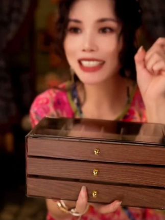 (小杨好物)首饰收纳盒高档胡桃木纹多层项链手链戒指耳钉耳环饰品收纳首饰盒