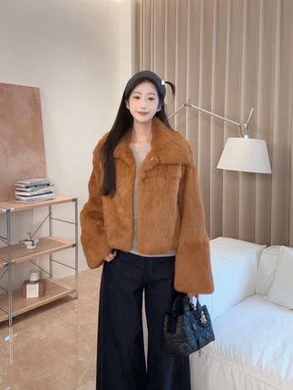 #兔毛一体外套 #皮草外套#ootd