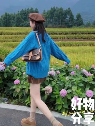 复古麦穗毛衣女2025新款秋冬宽松外穿慵懒风加厚软糯中长针织上衣#韩系穿搭#显瘦穿搭#气质穿搭#秋季穿搭#针织衫