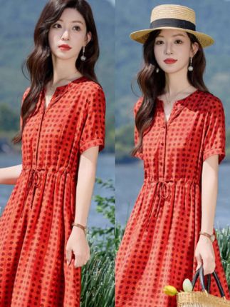 #穿出自信穿出美丽 #气质连衣裙 #法式气质波点连衣裙女2025夏季新款轻熟风系带收腰显瘦中长款裙子