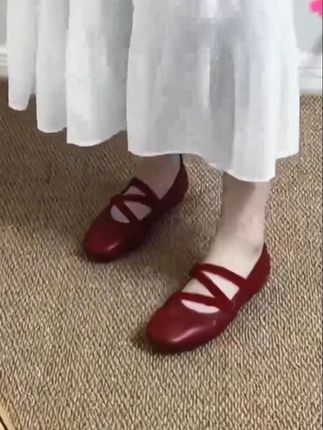 牛皮版交叉带内增高玛丽珍鞋单鞋女2025新款浅口晚风仙女芭蕾舞鞋