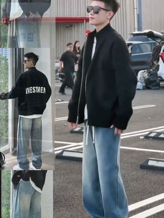 【时尚起易】秋冬软牛仔裤男女潮流松紧百搭宽松休闲复古垂感直筒裤#潮牌穿搭 #男装穿搭 #牛仔裤 #复古穿搭 #休闲裤